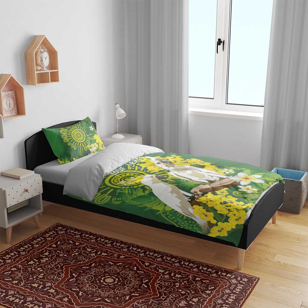 Personalised Australia Golden Wattle And Cacatua Galerita Bedding Set Aboriginal Art - Vibe Hoodie Shop