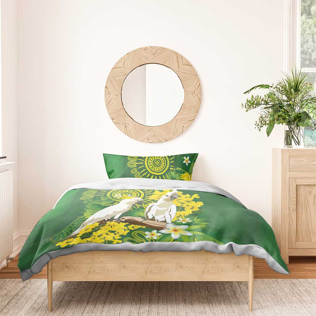 Personalised Australia Golden Wattle And Cacatua Galerita Bedding Set Aboriginal Art - Vibe Hoodie Shop