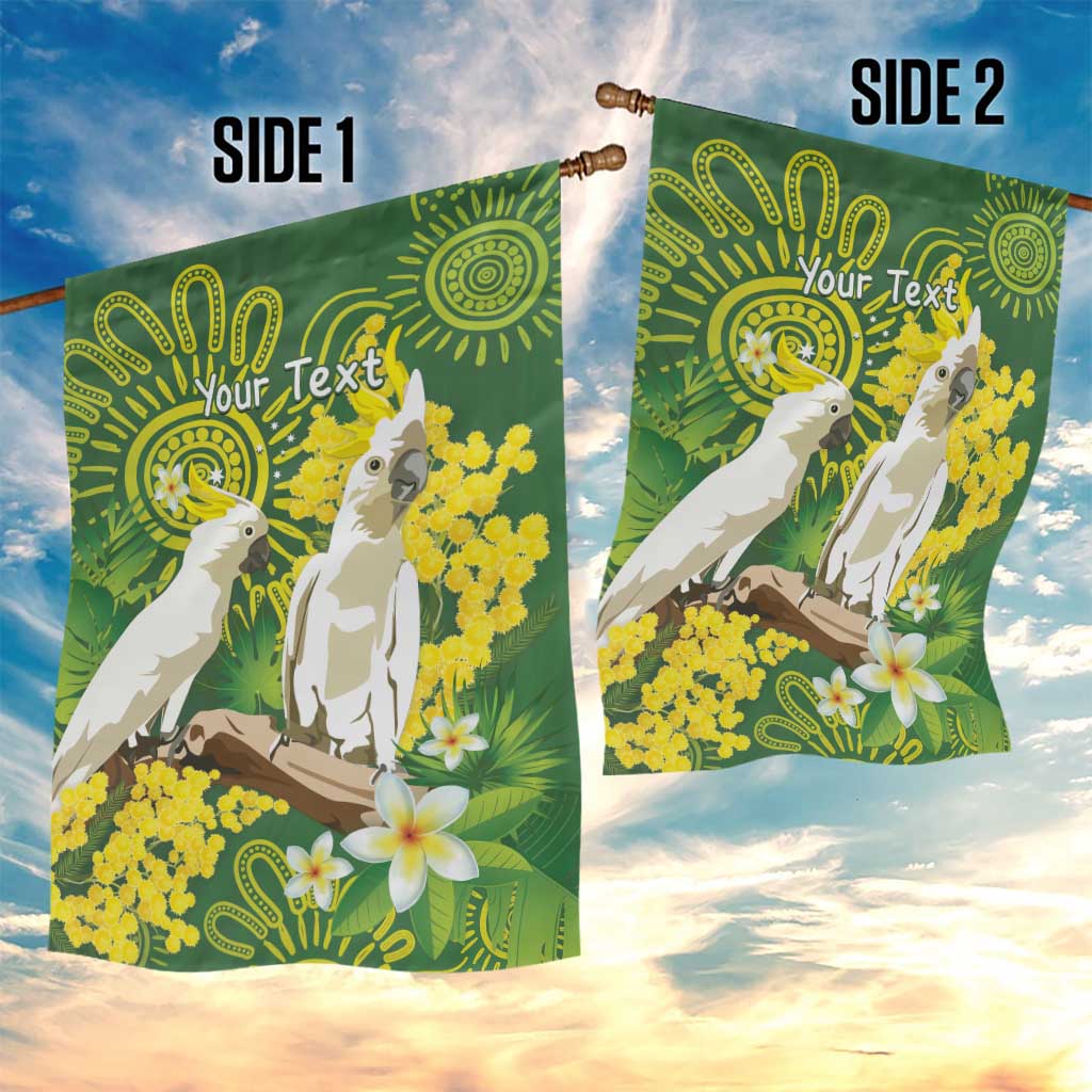 Personalised Australia Golden Wattle And Cacatua Galerita Garden Flag Aboriginal Art - Vibe Hoodie Shop