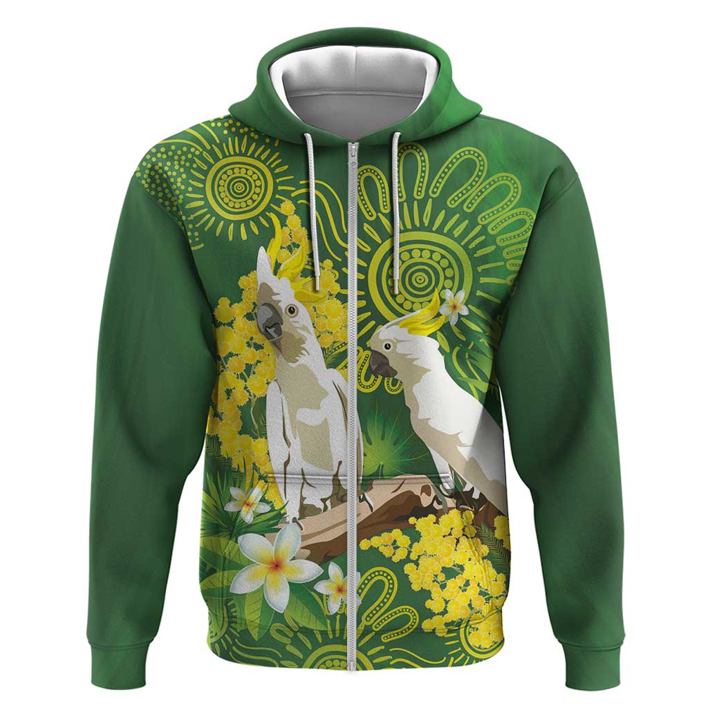 Personalised Australia Golden Wattle And Cacatua Galerita Hoodie Aboriginal Art - Vibe Hoodie Shop