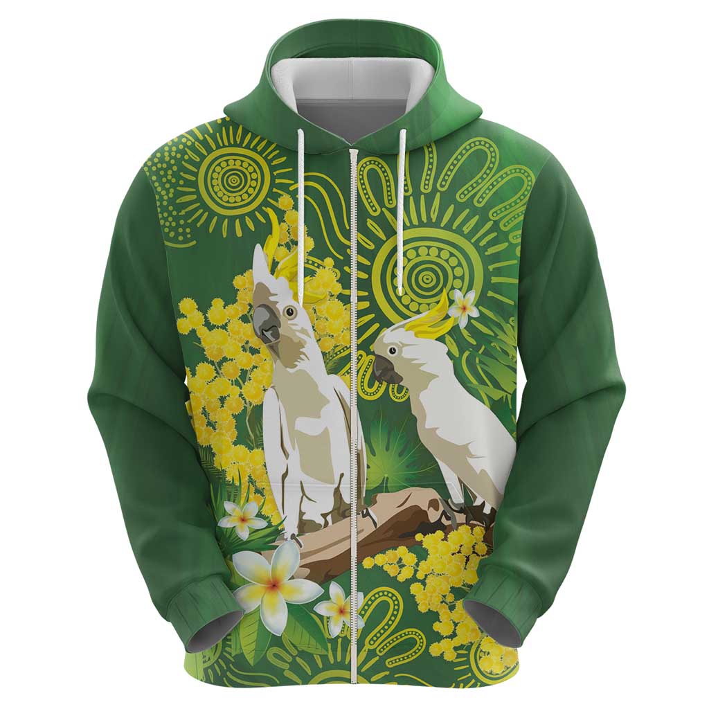 Personalised Australia Golden Wattle And Cacatua Galerita Hoodie Aboriginal Art - Vibe Hoodie Shop