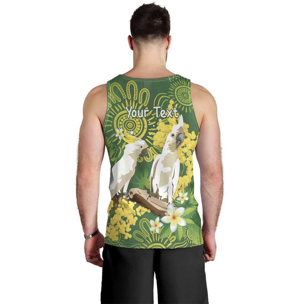 Personalised Australia Golden Wattle And Cacatua Galerita Men Tank Top Aboriginal Art - Vibe Hoodie Shop
