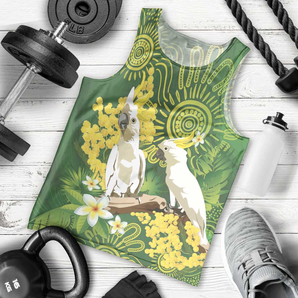 Personalised Australia Golden Wattle And Cacatua Galerita Men Tank Top Aboriginal Art - Vibe Hoodie Shop
