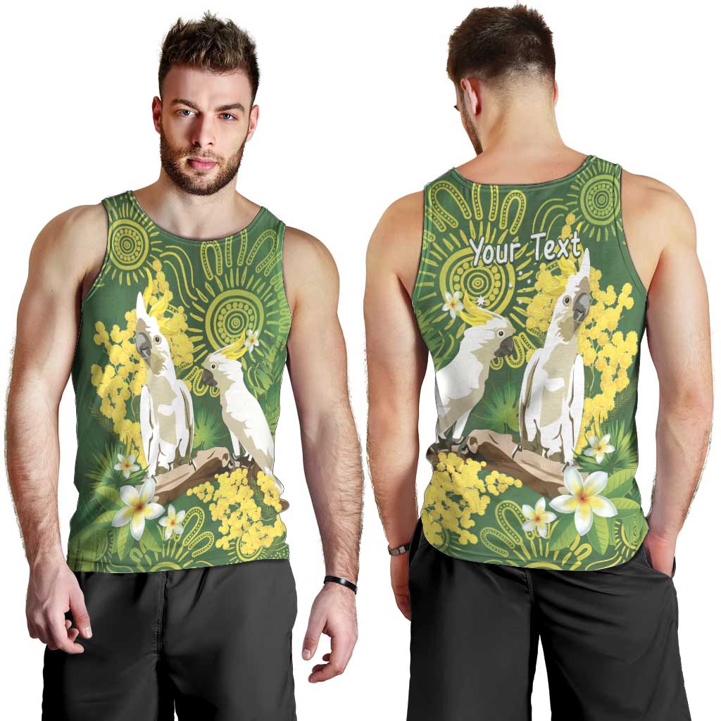 Personalised Australia Golden Wattle And Cacatua Galerita Men Tank Top Aboriginal Art - Vibe Hoodie Shop