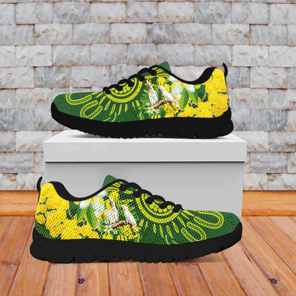 Personalised Australia Golden Wattle With Cacatua Galerita Sneakers Aboriginal Art - Vibe Hoodie Shop