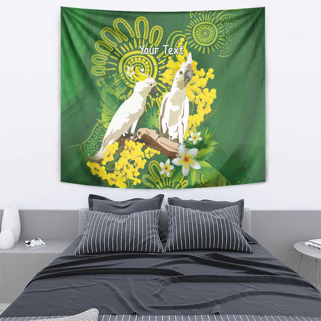 Personalised Australia Golden Wattle And Cacatua Galerita Tapestry Aboriginal Art - Vibe Hoodie Shop