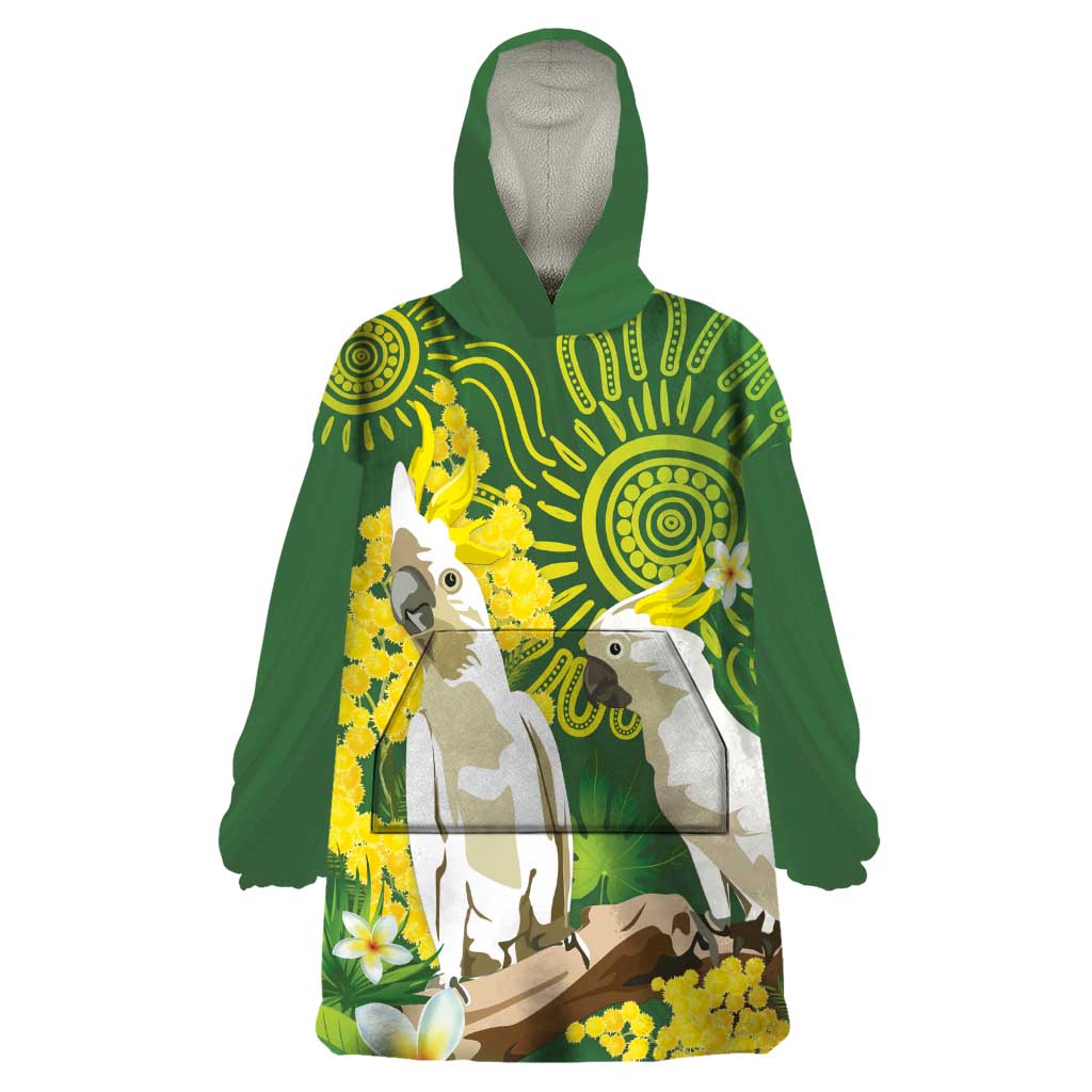 Personalised Australia Golden Wattle And Cacatua Galerita Wearable Blanket Hoodie Aboriginal Art - Vibe Hoodie Shop