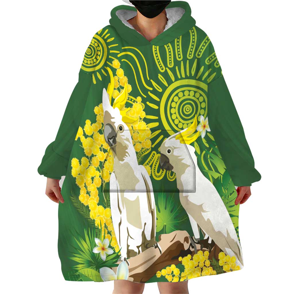 Personalised Australia Golden Wattle And Cacatua Galerita Wearable Blanket Hoodie Aboriginal Art - Vibe Hoodie Shop