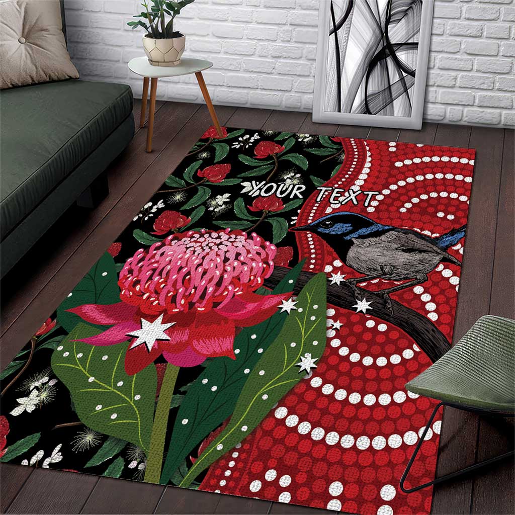 Personalised Australia Waratah And Superb Fairywren Area Rug Aboriginal Art - Vibe Hoodie Shop