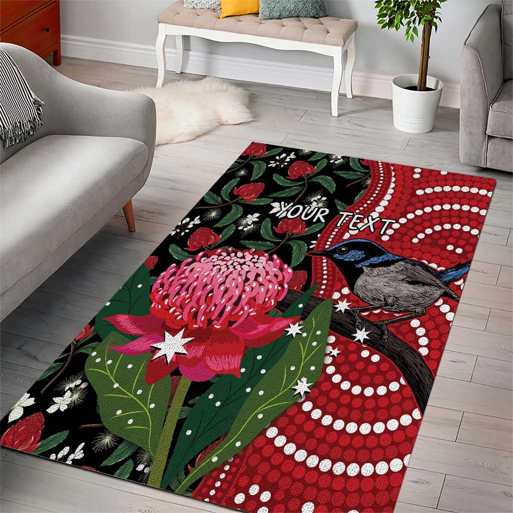 Personalised Australia Waratah And Superb Fairywren Area Rug Aboriginal Art - Vibe Hoodie Shop