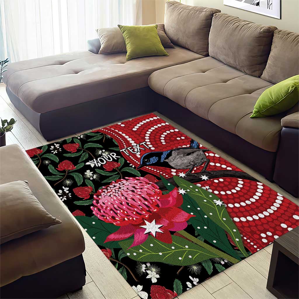 Personalised Australia Waratah And Superb Fairywren Area Rug Aboriginal Art - Vibe Hoodie Shop