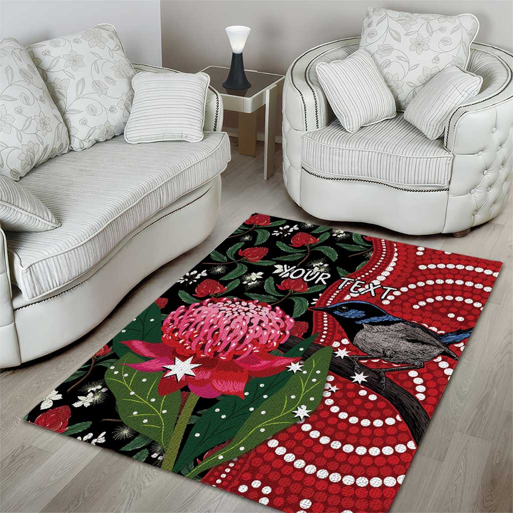 Personalised Australia Waratah And Superb Fairywren Area Rug Aboriginal Art - Vibe Hoodie Shop