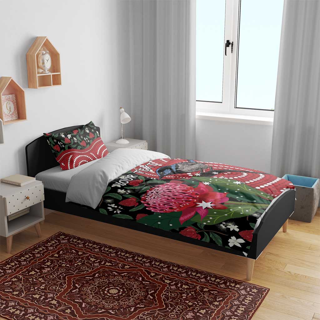 Personalised Australia Waratah And Superb Fairywren Bedding Set Aboriginal Art - Vibe Hoodie Shop
