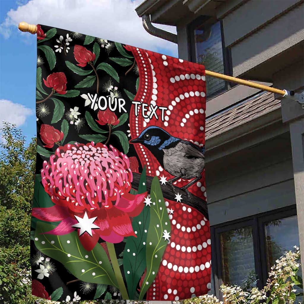 Personalised Australia Waratah And Superb Fairywren Garden Flag Aboriginal Art - Vibe Hoodie Shop