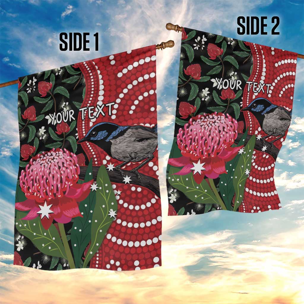 Personalised Australia Waratah And Superb Fairywren Garden Flag Aboriginal Art - Vibe Hoodie Shop