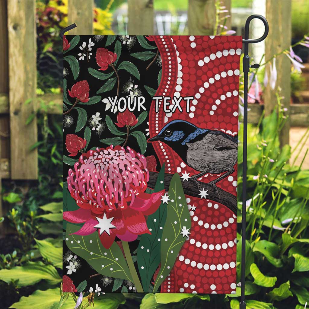 Personalised Australia Waratah And Superb Fairywren Garden Flag Aboriginal Art - Vibe Hoodie Shop