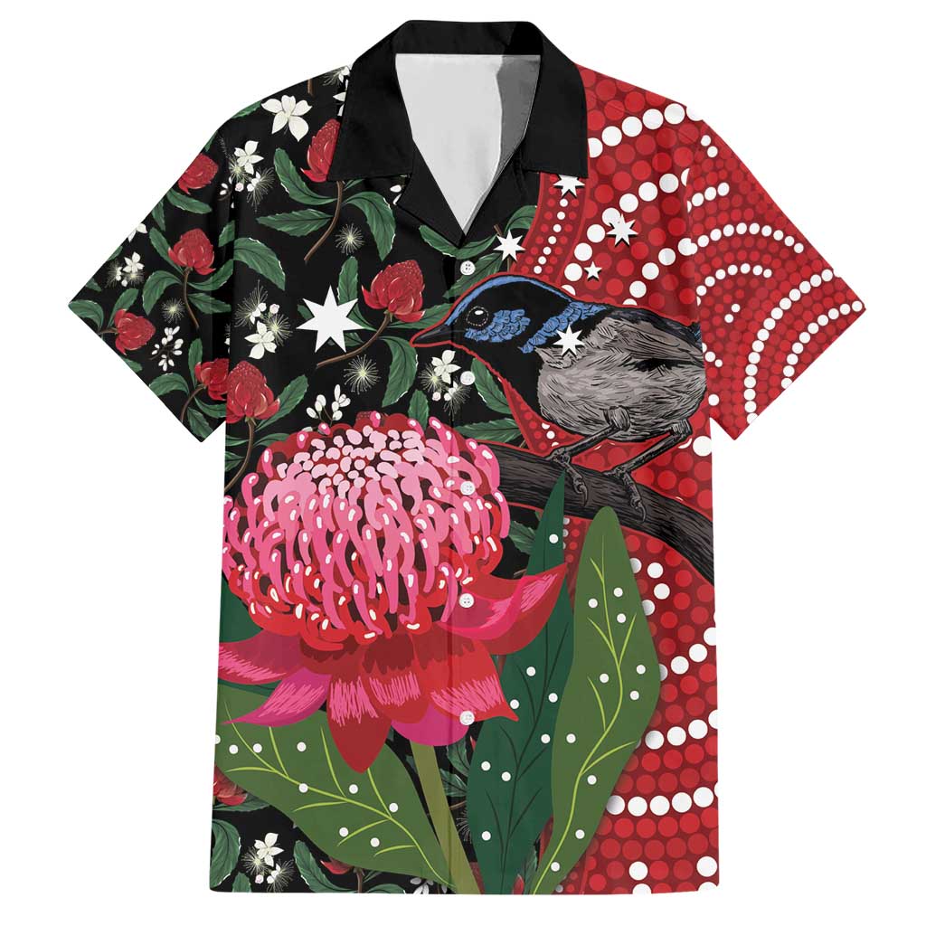 Personalised Australia Waratah And Superb Fairywren Hawaiian Shirt Aboriginal Art - Vibe Hoodie Shop