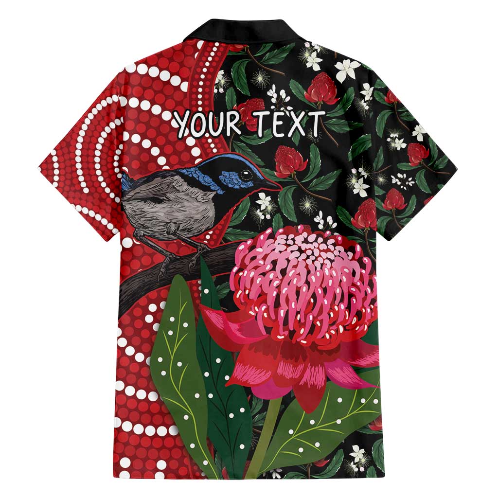 Personalised Australia Waratah And Superb Fairywren Hawaiian Shirt Aboriginal Art - Vibe Hoodie Shop