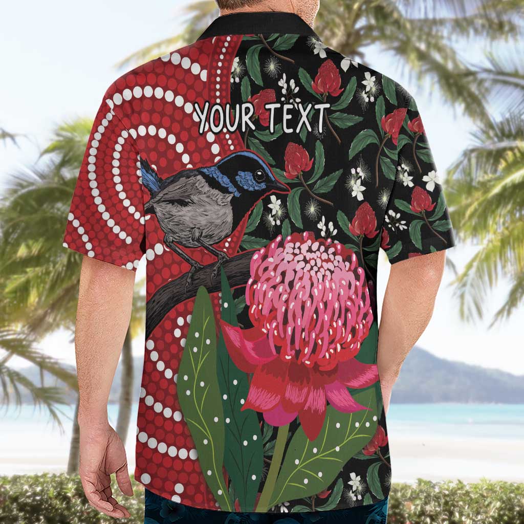 Personalised Australia Waratah And Superb Fairywren Hawaiian Shirt Aboriginal Art - Vibe Hoodie Shop