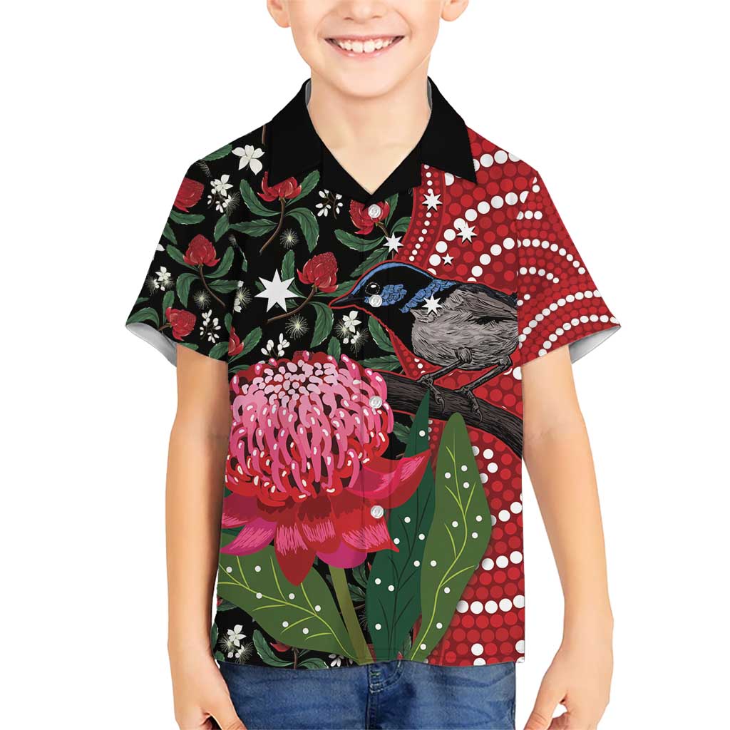 Personalised Australia Waratah And Superb Fairywren Hawaiian Shirt Aboriginal Art - Vibe Hoodie Shop