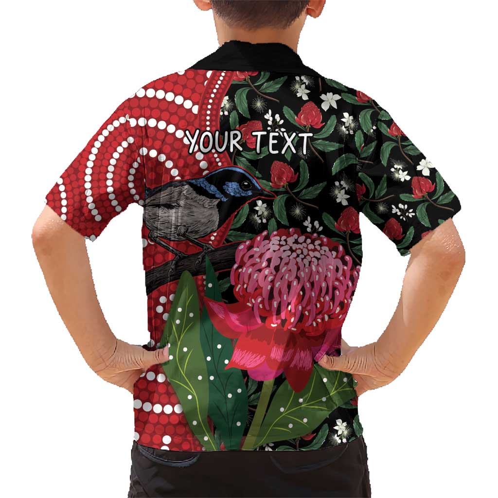 Personalised Australia Waratah And Superb Fairywren Hawaiian Shirt Aboriginal Art - Vibe Hoodie Shop