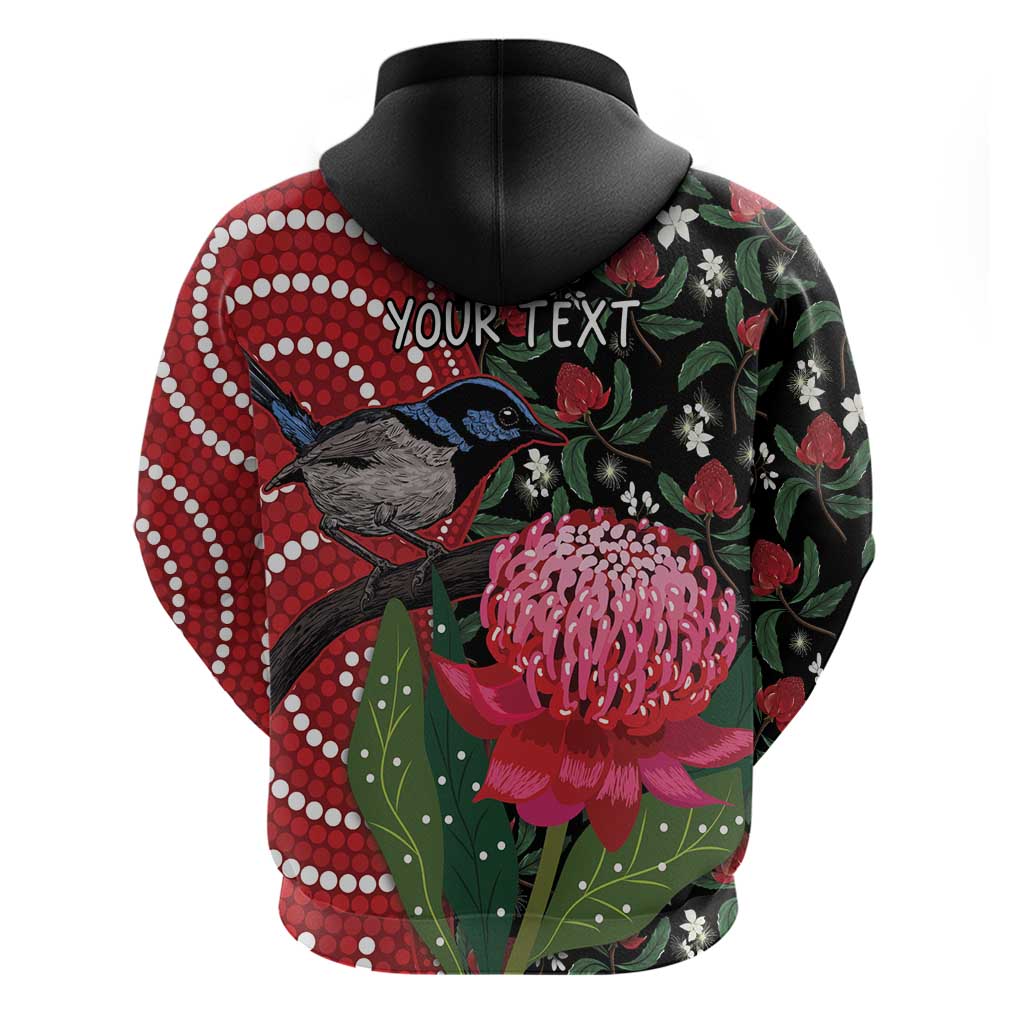 Personalised Australia Waratah And Superb Fairywren Hoodie Aboriginal Art - Vibe Hoodie Shop