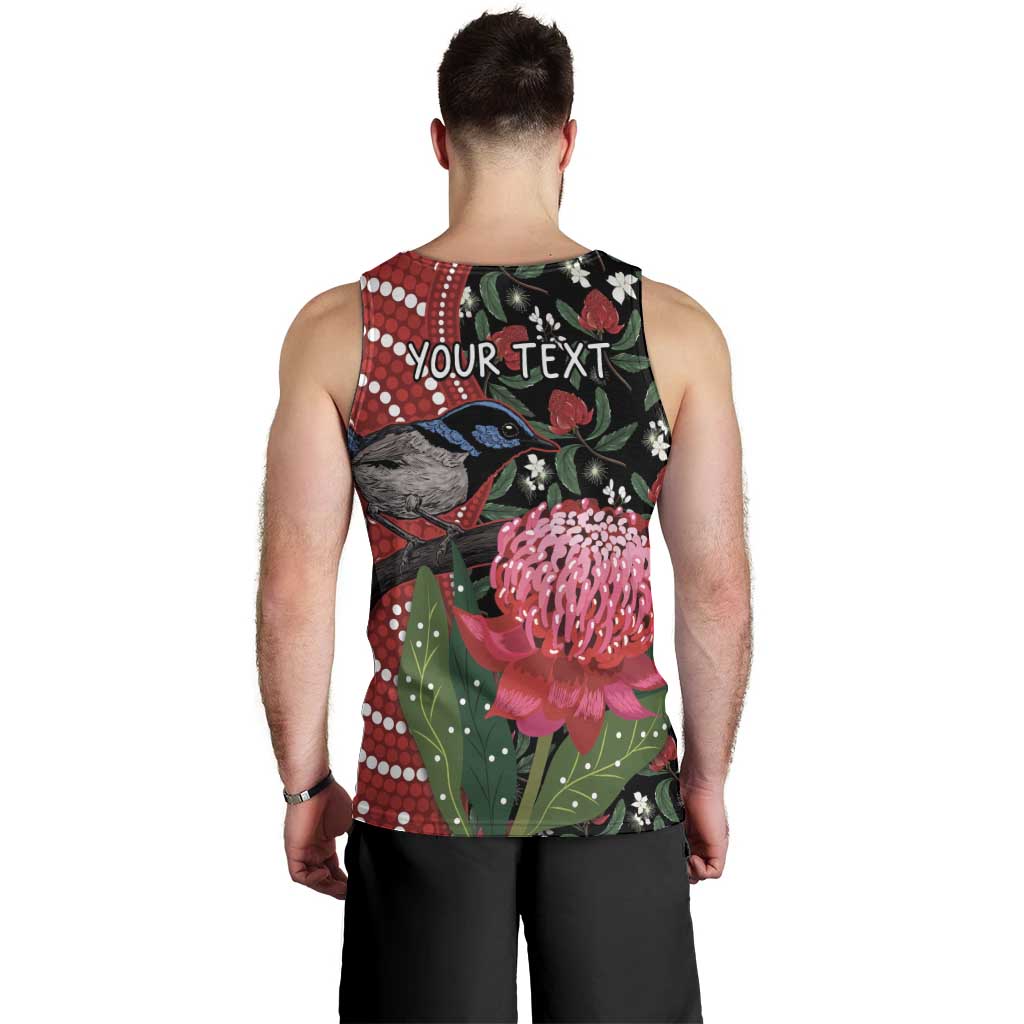 Personalised Australia Waratah And Superb Fairywren Men Tank Top Aboriginal Art - Vibe Hoodie Shop