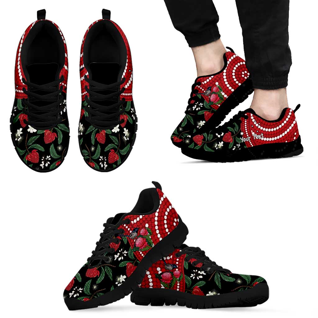 Personalised Australia Waratah With Superb Fairywren Sneakers Aboriginal Art - Vibe Hoodie Shop