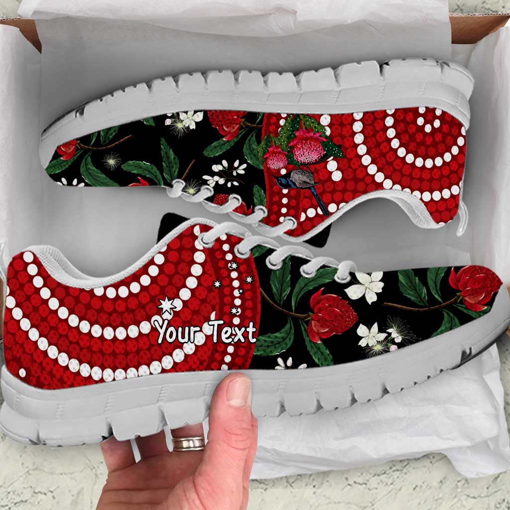 Personalised Australia Waratah With Superb Fairywren Sneakers Aboriginal Art - Vibe Hoodie Shop