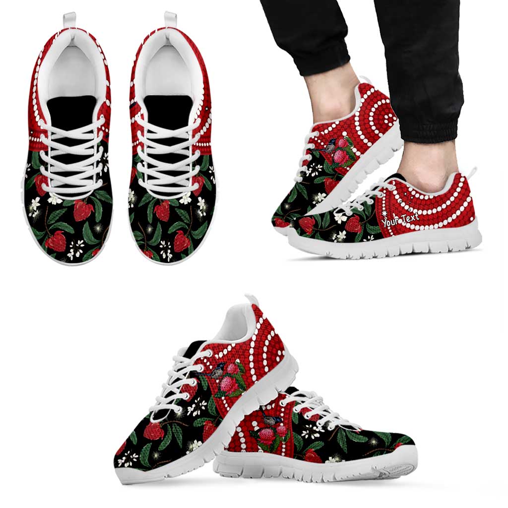 Personalised Australia Waratah With Superb Fairywren Sneakers Aboriginal Art - Vibe Hoodie Shop