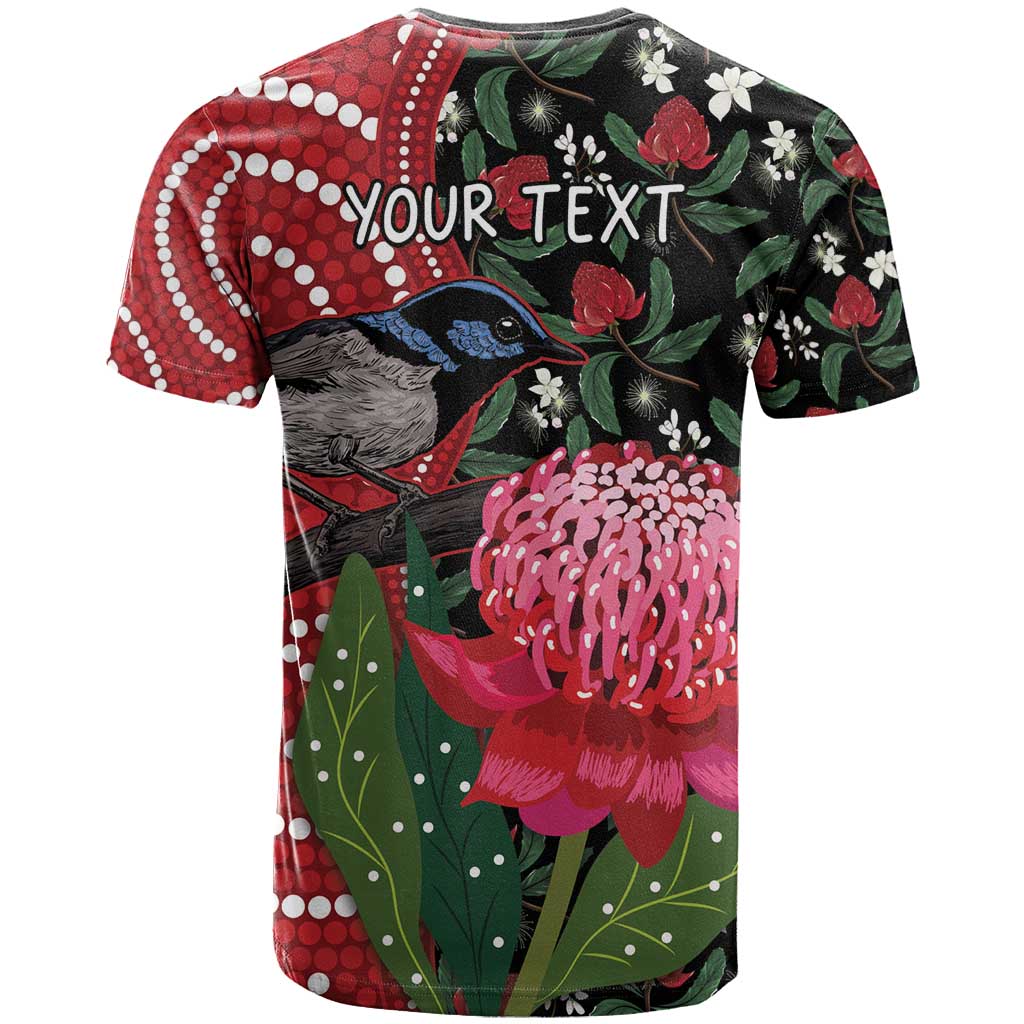 Personalised Australia Waratah And Superb Fairywren T Shirt Aboriginal Art - Vibe Hoodie Shop