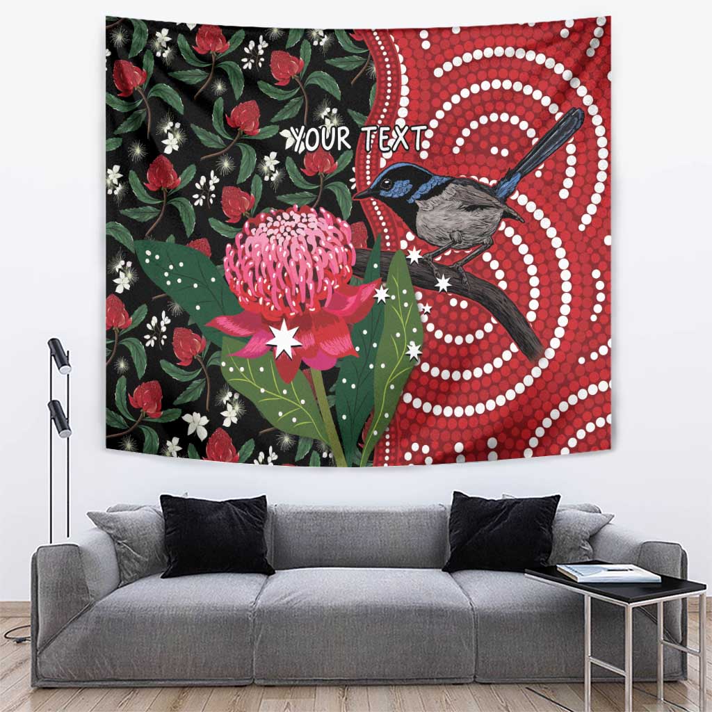 Personalised Australia Waratah And Superb Fairywren Tapestry Aboriginal Art - Vibe Hoodie Shop