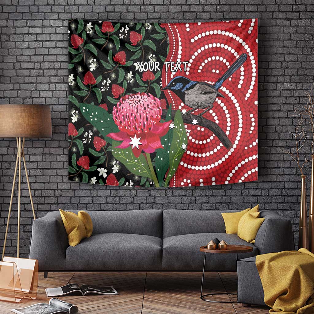 Personalised Australia Waratah And Superb Fairywren Tapestry Aboriginal Art - Vibe Hoodie Shop