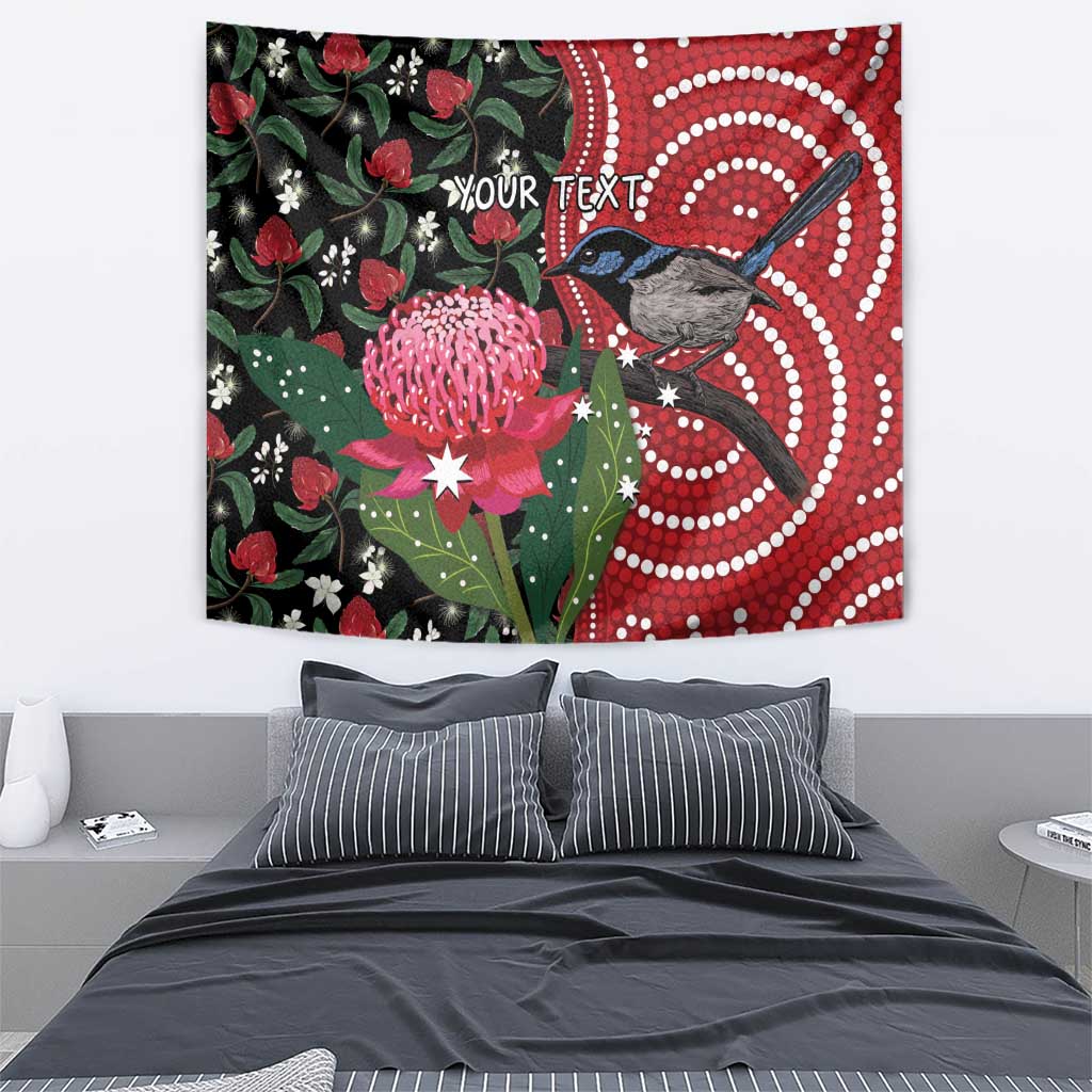 Personalised Australia Waratah And Superb Fairywren Tapestry Aboriginal Art - Vibe Hoodie Shop