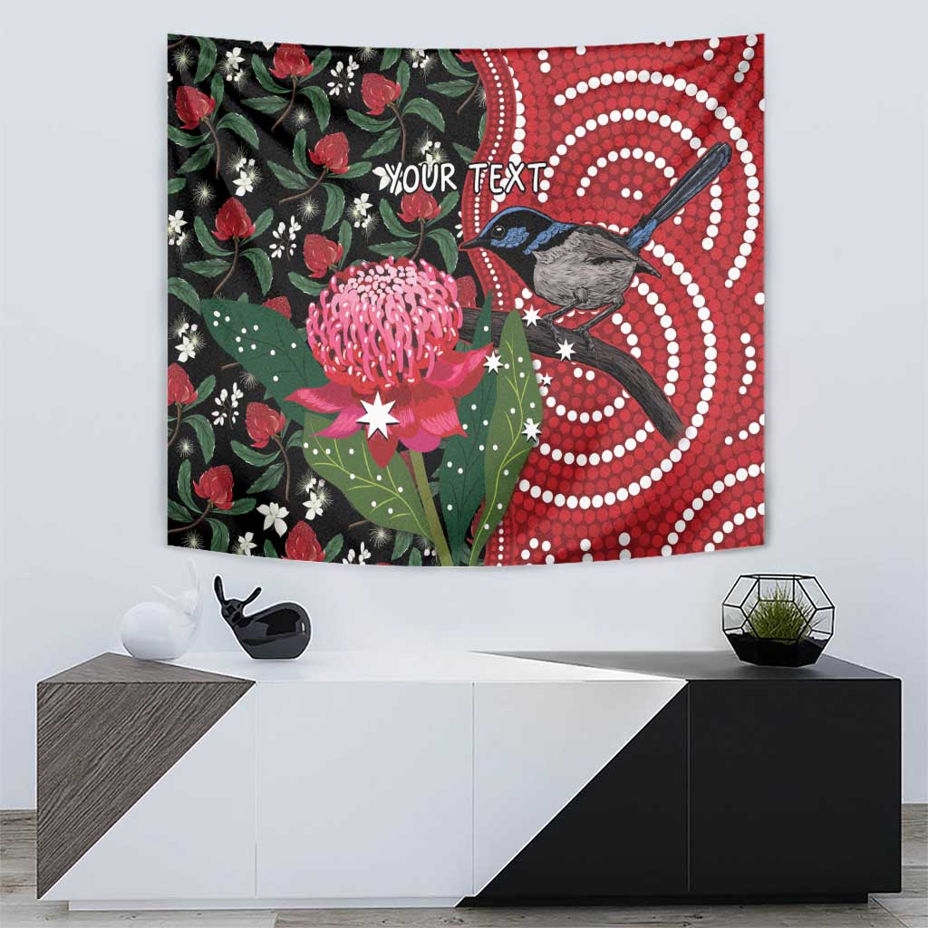 Personalised Australia Waratah And Superb Fairywren Tapestry Aboriginal Art - Vibe Hoodie Shop