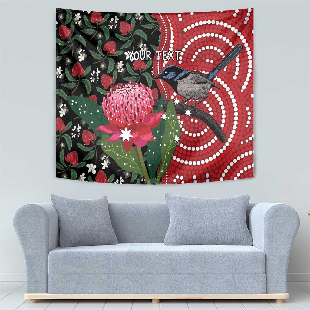 Personalised Australia Waratah And Superb Fairywren Tapestry Aboriginal Art - Vibe Hoodie Shop