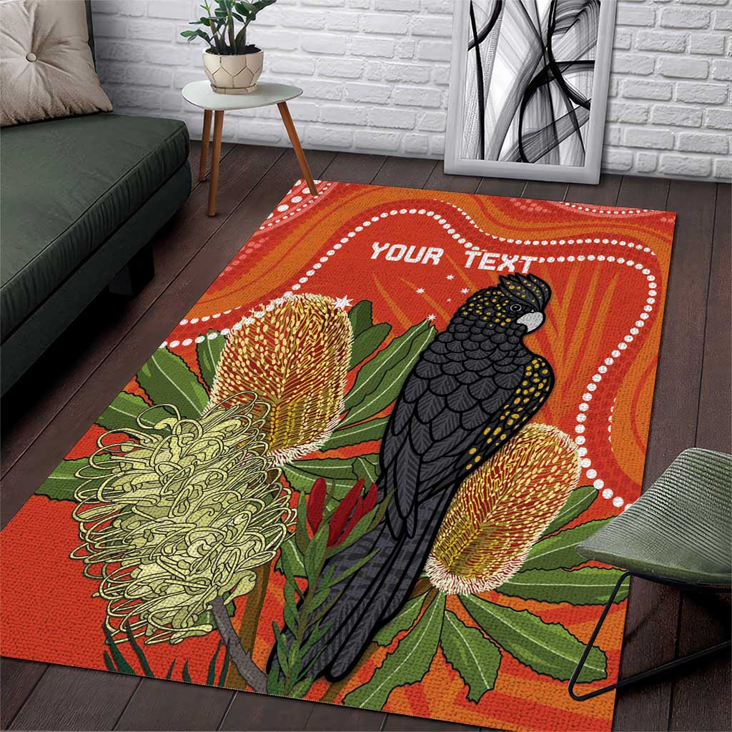 Personalised Australia Banksia And Black Cockatoo Area Rug Aboriginal Art - Vibe Hoodie Shop