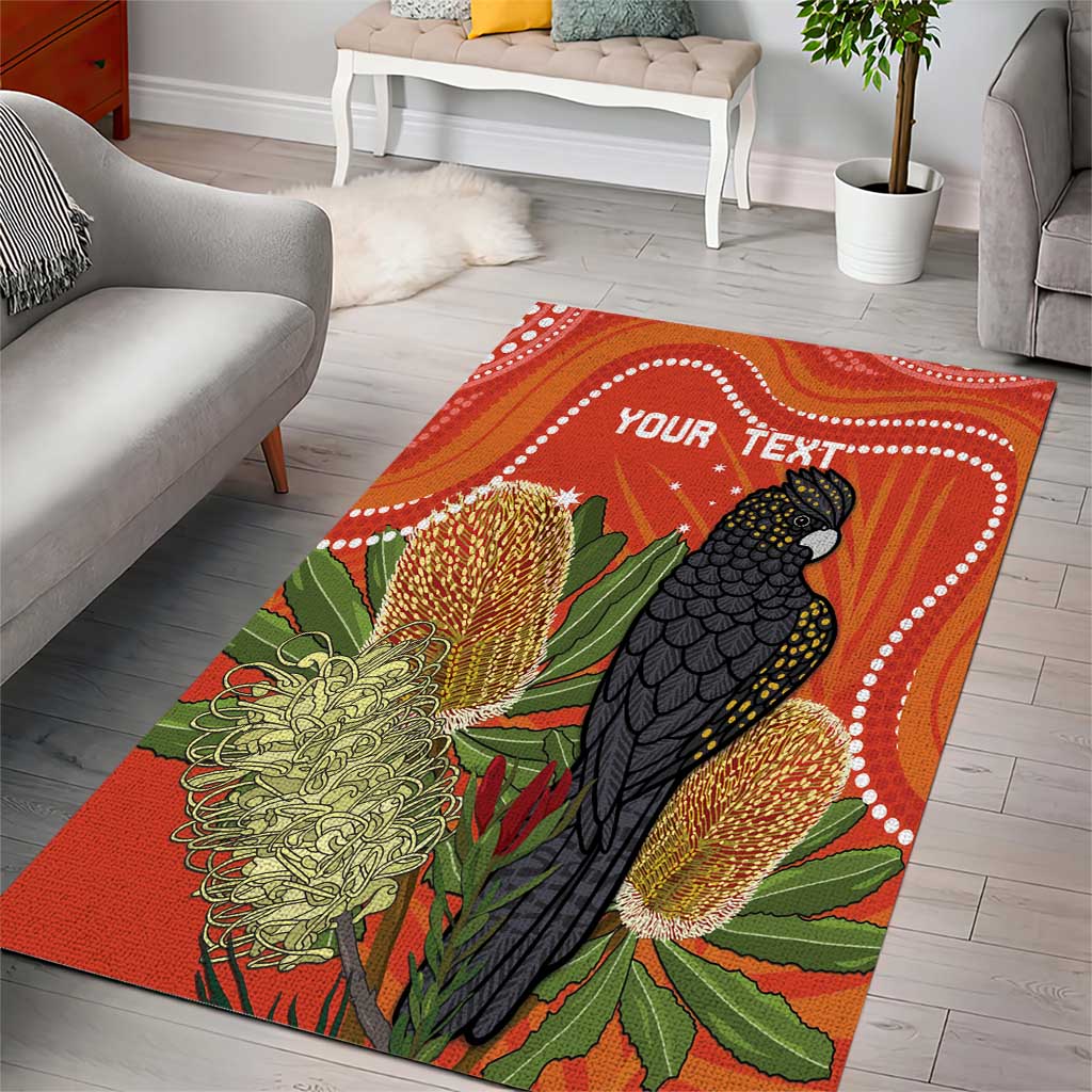 Personalised Australia Banksia And Black Cockatoo Area Rug Aboriginal Art - Vibe Hoodie Shop