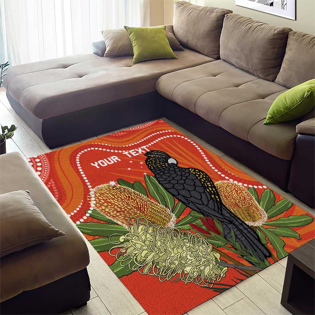 Personalised Australia Banksia And Black Cockatoo Area Rug Aboriginal Art - Vibe Hoodie Shop