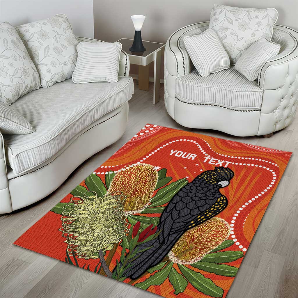 Personalised Australia Banksia And Black Cockatoo Area Rug Aboriginal Art - Vibe Hoodie Shop