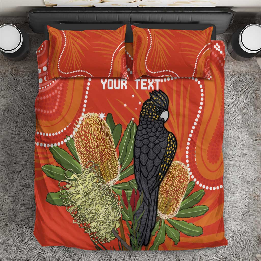 Personalised Australia Banksia And Black Cockatoo Bedding Set Aboriginal Art - Vibe Hoodie Shop