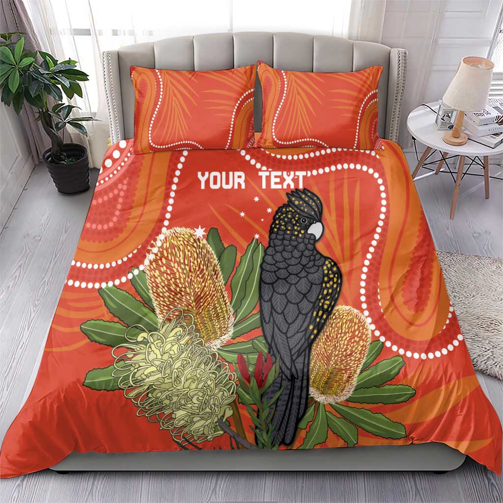 Personalised Australia Banksia And Black Cockatoo Bedding Set Aboriginal Art - Vibe Hoodie Shop