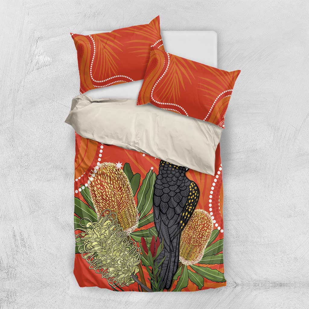 Personalised Australia Banksia And Black Cockatoo Bedding Set Aboriginal Art - Vibe Hoodie Shop