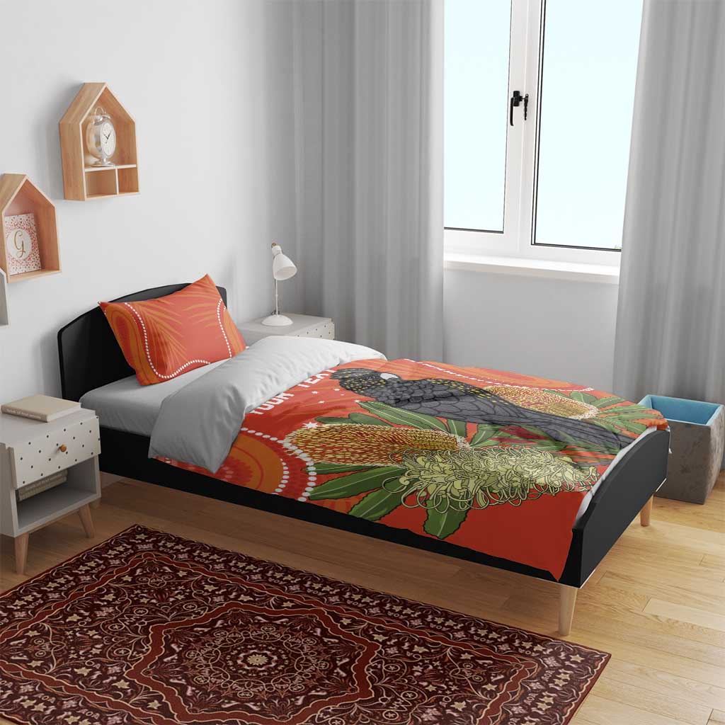 Personalised Australia Banksia And Black Cockatoo Bedding Set Aboriginal Art - Vibe Hoodie Shop