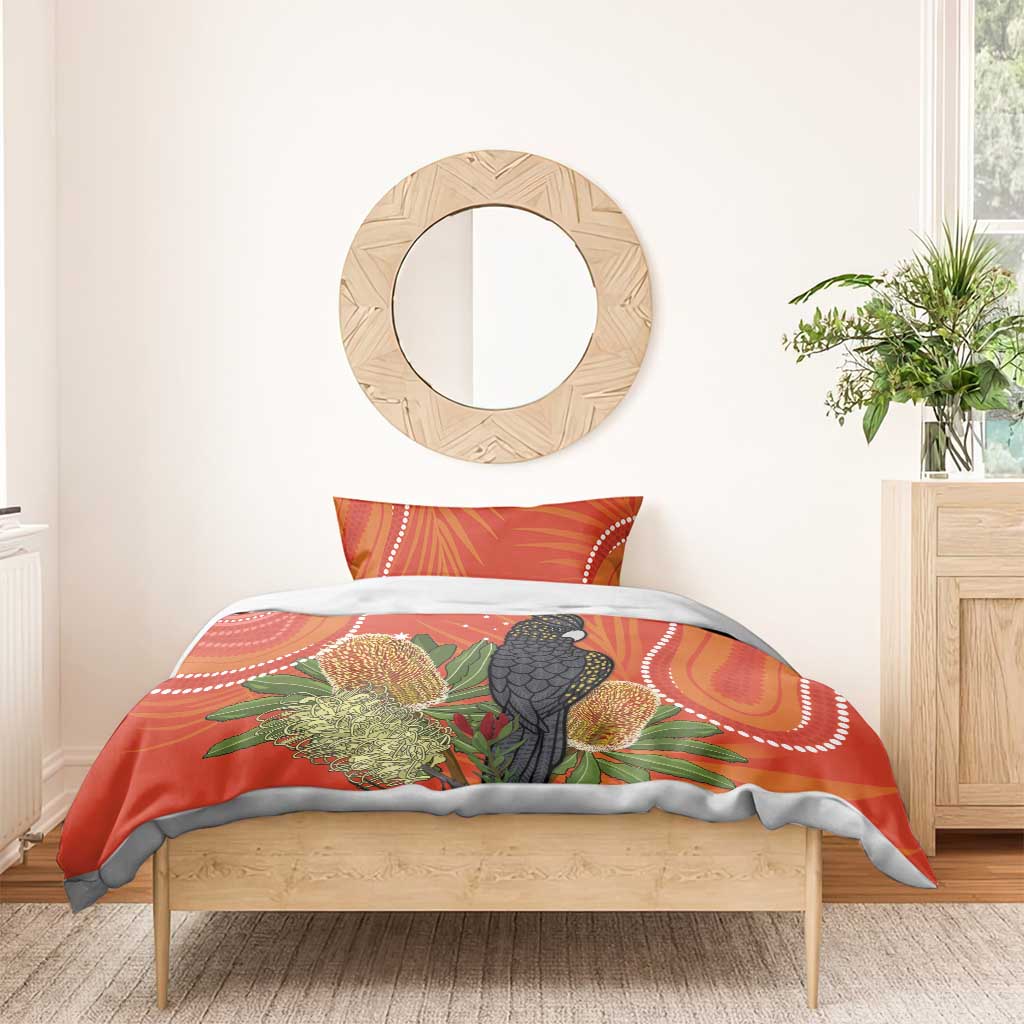 Personalised Australia Banksia And Black Cockatoo Bedding Set Aboriginal Art - Vibe Hoodie Shop