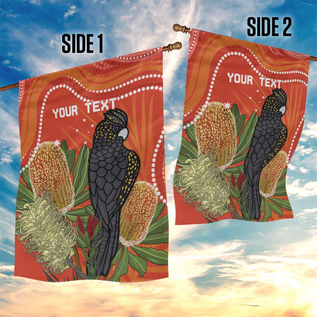 Personalised Australia Banksia And Black Cockatoo Garden Flag Aboriginal Art - Vibe Hoodie Shop