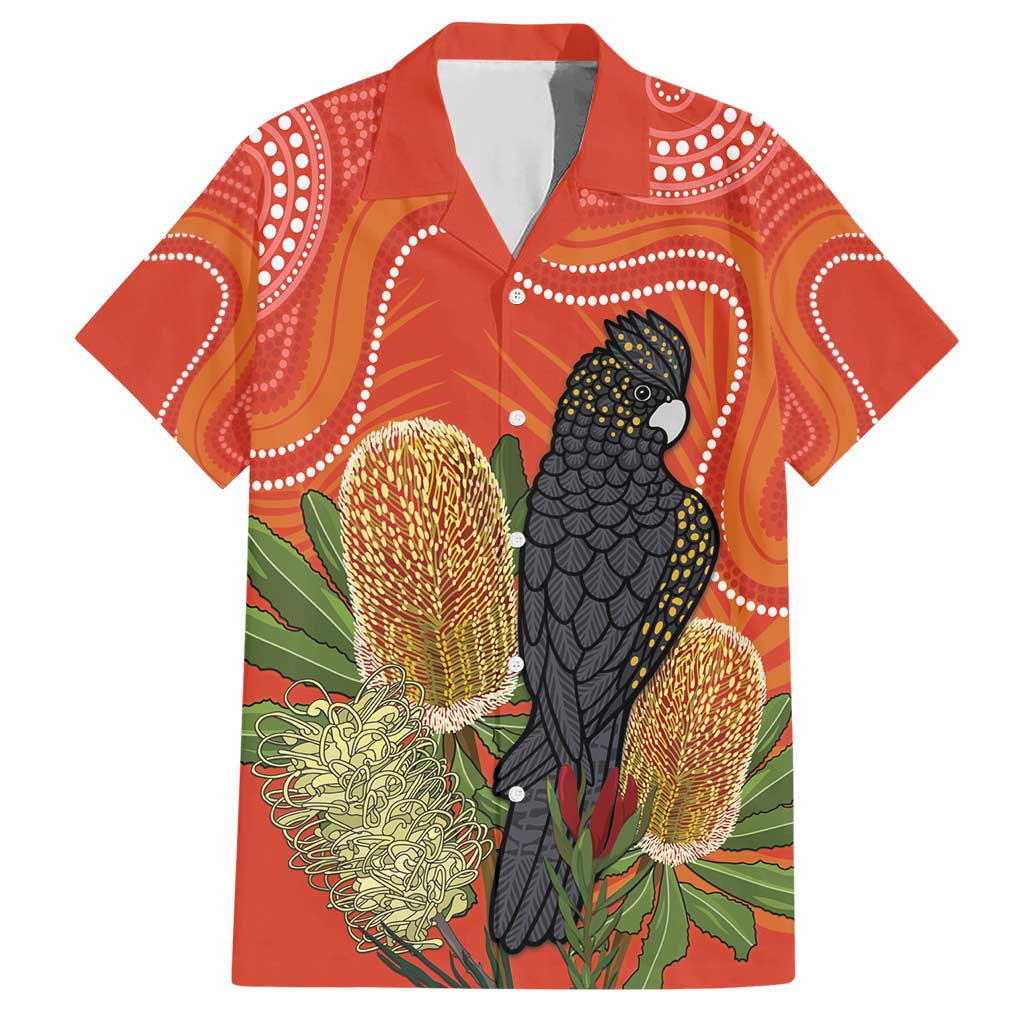 Personalised Australia Banksia And Black Cockatoo Hawaiian Shirt Aboriginal Art - Vibe Hoodie Shop