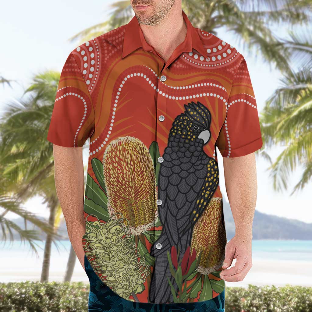 Personalised Australia Banksia And Black Cockatoo Hawaiian Shirt Aboriginal Art - Vibe Hoodie Shop