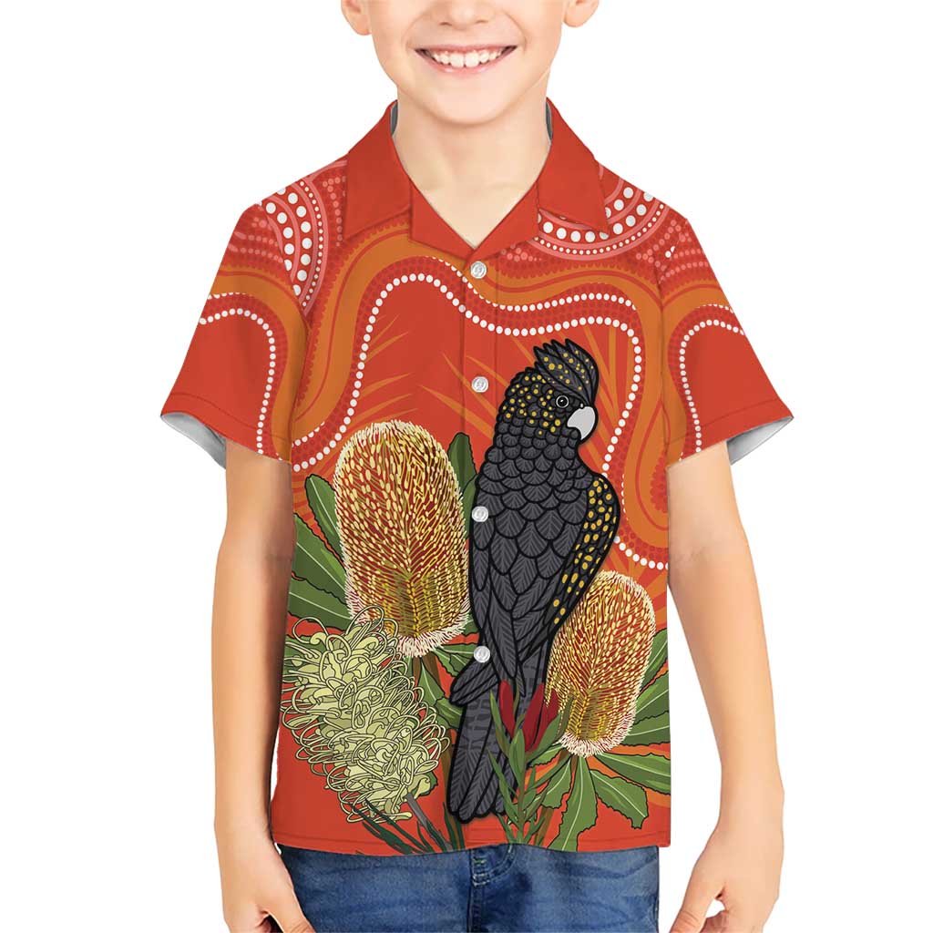 Personalised Australia Banksia And Black Cockatoo Hawaiian Shirt Aboriginal Art - Vibe Hoodie Shop