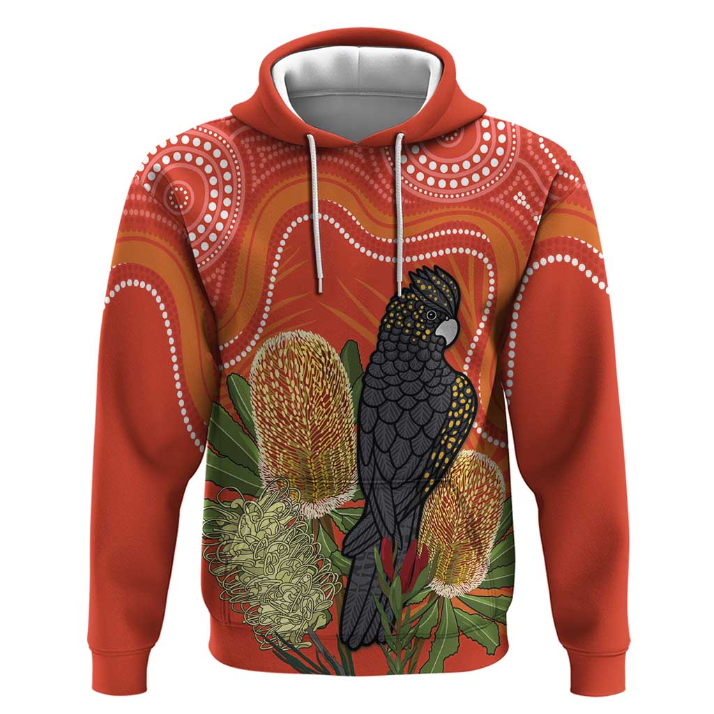 Personalised Australia Banksia And Black Cockatoo Hoodie Aboriginal Art - Vibe Hoodie Shop